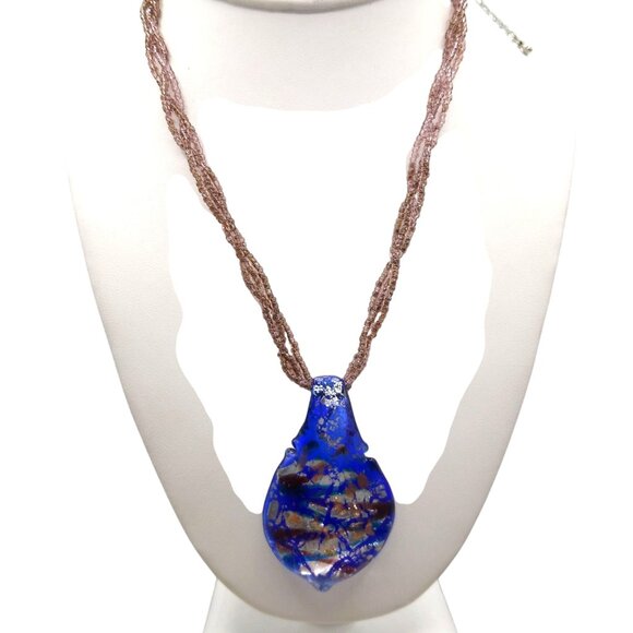 Dichroic Art Glass Modernist Pendant on Multi Strand Seed Bead Necklace, Vivid - Picture 3 of 5